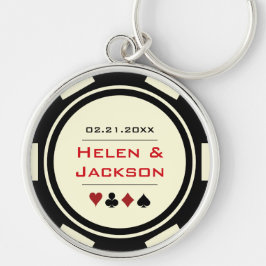 Chaveiro Casino Poker Chip Red Black Cream Favor do Casamen
