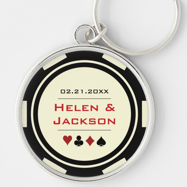 Chaveiro Casino Poker Chip Red Black Cream Favor do Casamen (Frente)