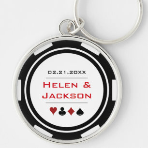 Chaveiro Casino Poker Chip Red Black White Weding Favor