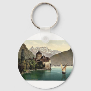 Chaveiro Castelo de Chillon, e Dent du Midi, Lago de Genebr