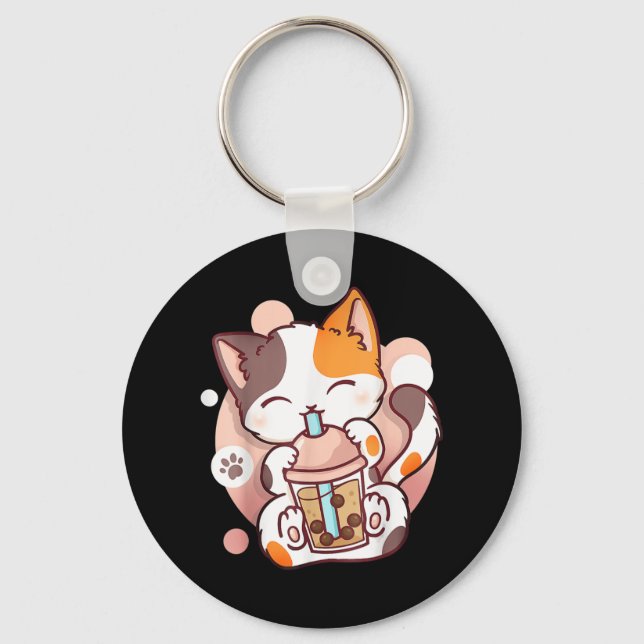 Chaveiro Cat Boba Tea Bubble Tea Anime Kawaii Neko (Frente)