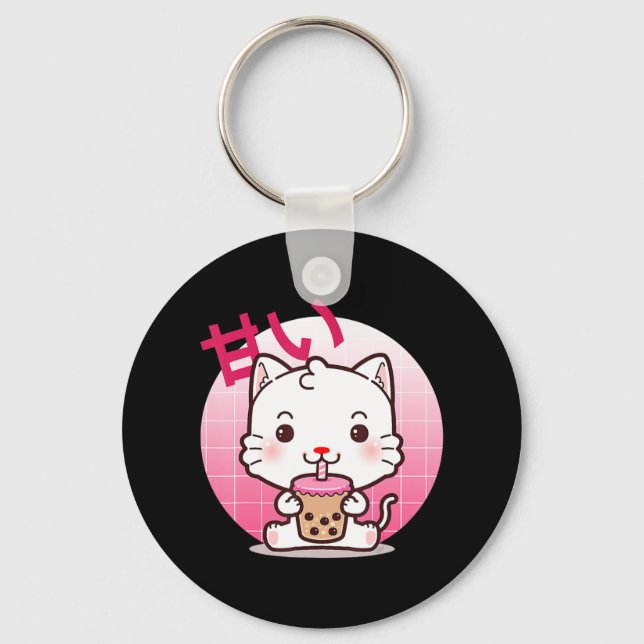 Chaveiro Cat Boba Tea Bubble Tea Anime Kawaii Neko Gift Gir (Frente)