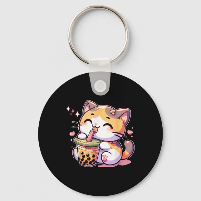 Chaveiro Cat Boba Tea Bubble Tea Anime Kawaii Neko Kids Tea (Frente)