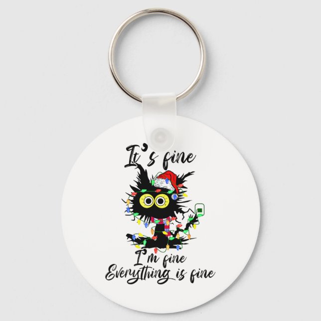Chaveiro Cat Christmas It's Fine I'm Fine Everything Is Fin (Frente)