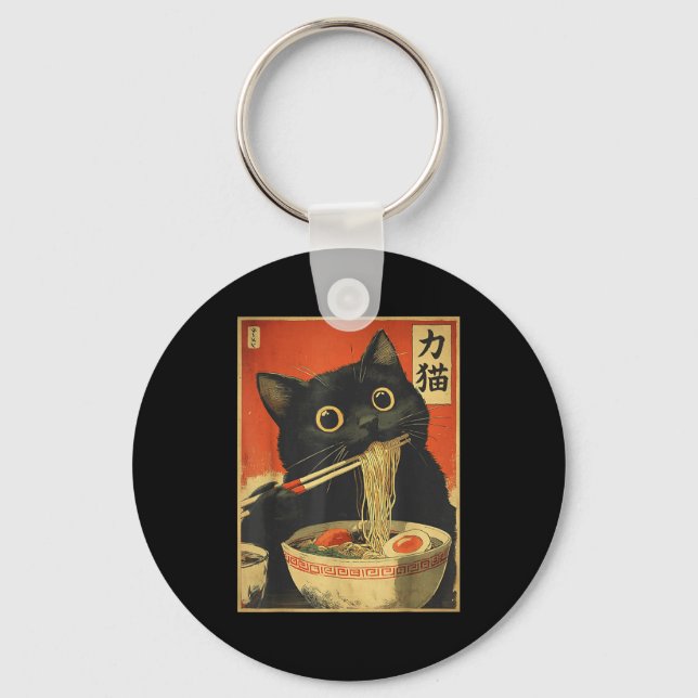 Chaveiro Cat Eating Ramen Funny Japanese Kawaii Cat Anime L (Frente)