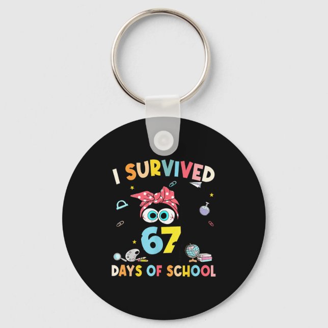 Chaveiro Cat I Survived 67 Days Of School Teachers Students (Frente)