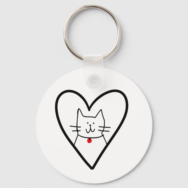 Chaveiro Cat in Heart Doodle  (Frente)