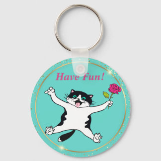Chaveiro Cat Lover Tuxedo Cat se diverte