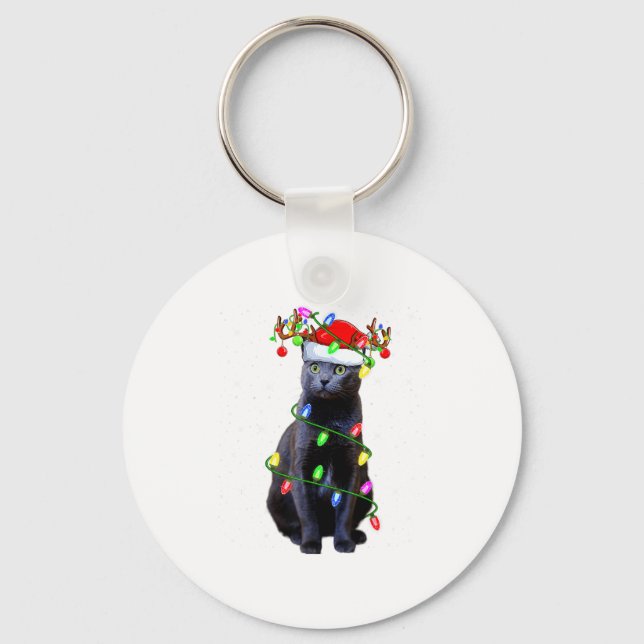 Chaveiro Cat Lover Xmas Lighting Santa Russian Blue Cat Chr (Frente)