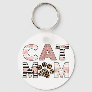 Chaveiro Cat Mãe Rosa Floral e Leopardo