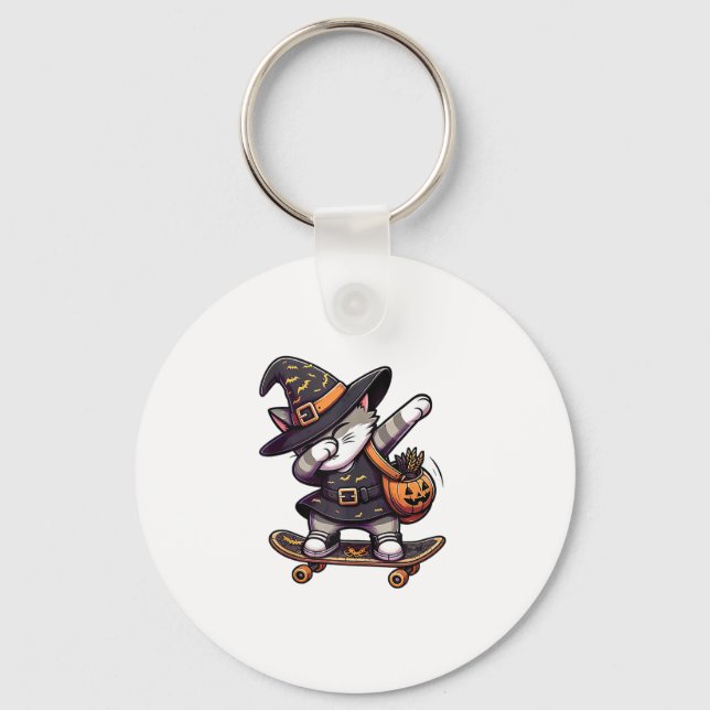 Chaveiro Cat Meow Debbing em Skateboad Roupa Kids Halloween (Frente)