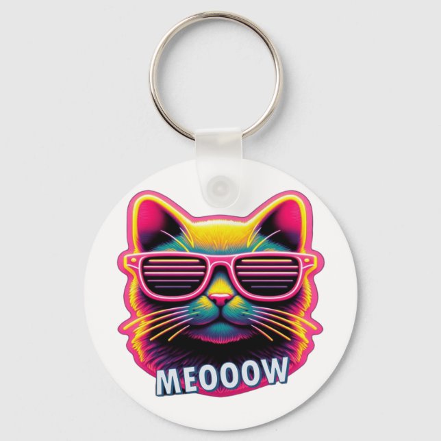 Chaveiro Cat Meow with sunglasses T-Shirt (Frente)