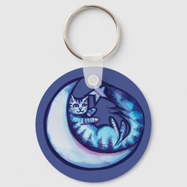 Chaveiro Cat Moon Caturday Star Art Roxo Moon Cat (Frente)