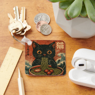Chaveiro Cat Ramen Japonês Engraçado Gráfico Kawaii
