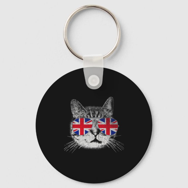 Chaveiro Cat Shirt Union Jack Flag Country Retro England Br (Frente)