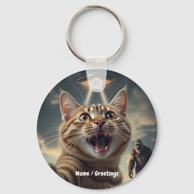Chaveiro Cat Tomando Selfie com OVNI e Presente Engraçado d (Frente)