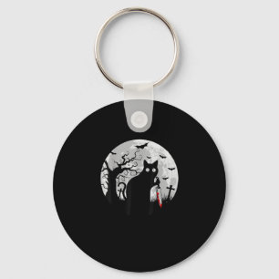 Chaveiro Cat What_ Halloween Black Cat com faca - Funny W