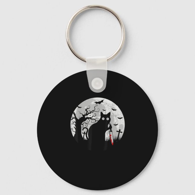 Chaveiro Cat What_ Halloween Black Cat com faca - Funny W (Frente)