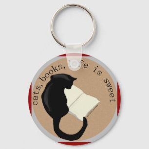 Chaveiro Cats, Books, Life is sweet Keychain v2