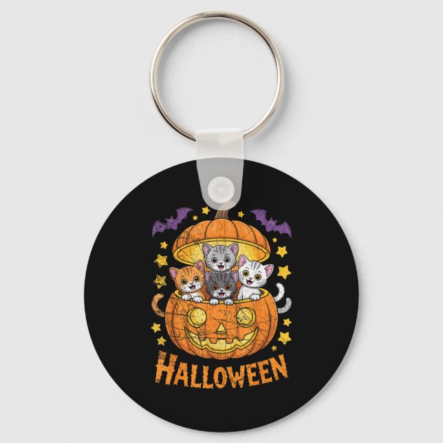 Chaveiro Cats In Pumpkin Cute Halloween Kitties Funny  (Frente)