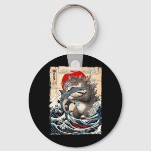 Chaveiro Catzilla vs Meg Arte da Grande Onda Japonesa Engra