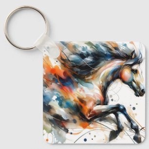 Chaveiro Cavalo a Correr em Aquarela Abstrata