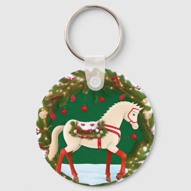 Chaveiro Cavalo Branco de Natal com Grinalda Festiva (Frente)