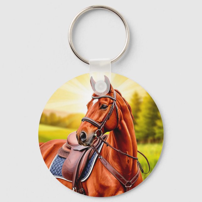 Chaveiro Cavalo Castanho Elegante com Sela (Frente)