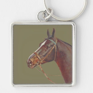 Chaveiro Cavalo castanho escuro, retrato de cavalo vintage