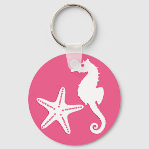 Chaveiro Cavalo-da-costa e estrelas-do-mar - Cor-de-rosa-co