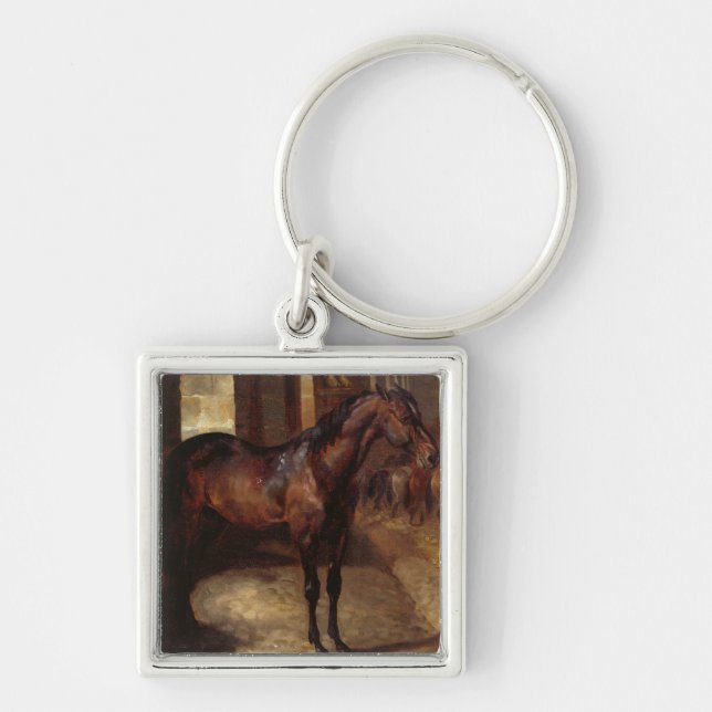 Chaveiro Cavalo de baía escuro no estábulo (Frente)