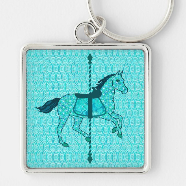 Chaveiro Cavalo de Carrossel - Turquesa e Aqua (Frente)