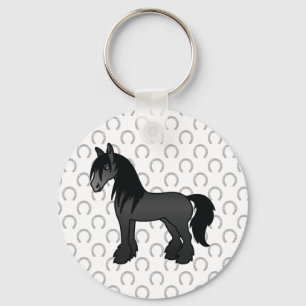 Chaveiro Cavalo de Cartoon Negro Vanner Clydesdale Shire