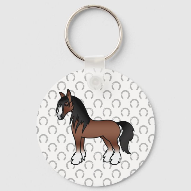 Chaveiro Cavalo de desenho animado Brown Gypsy Vanner Clyde (Frente)