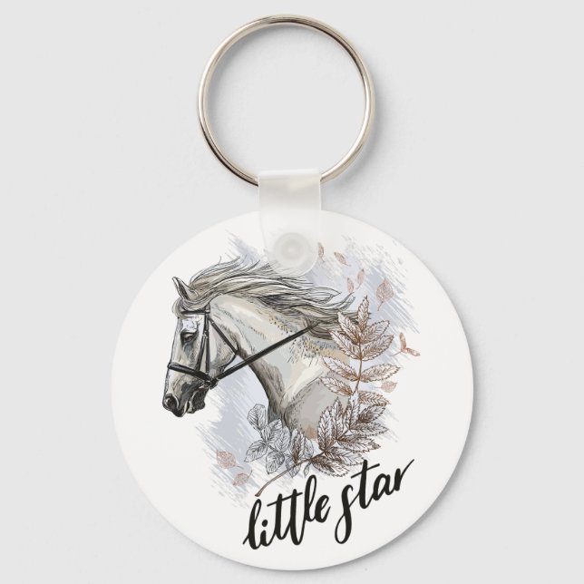 Chaveiro Cavalo de desenho manual com plantas em saco (Frente)