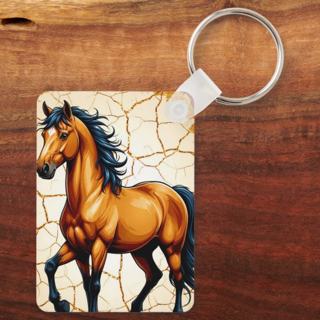 Chaveiro Cavalo Dourado Com Crina Preta Fluindo (Verso)