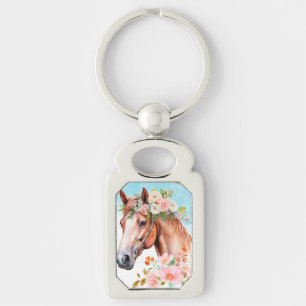 Chaveiro Cavalo em Aquarela e Flores