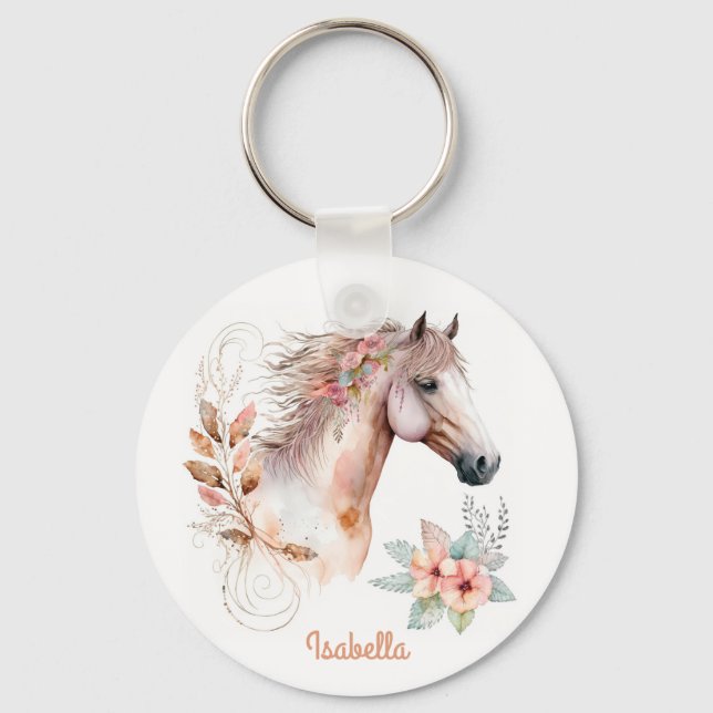 Chaveiro Cavalo Floral de Boho Bonito Personalizado (Frente)