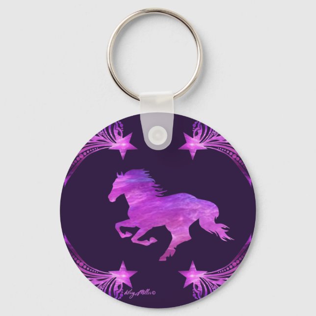 Chaveiro Cavalo Galopante Rosa e Roxo (Frente)