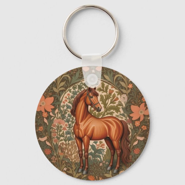 Chaveiro Cavalo Marrom Lindo Inspirado em William Morris (Frente)