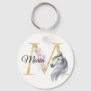Chaveiro Cavalo monograma floral fofo feminino equestre nom