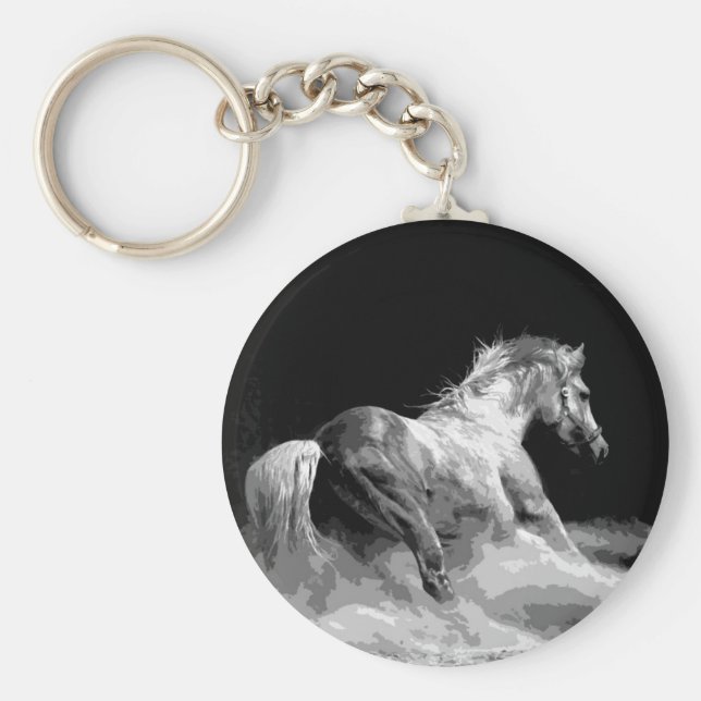 Chaveiro Cavalo Negro e Branco em Ação (Frente)