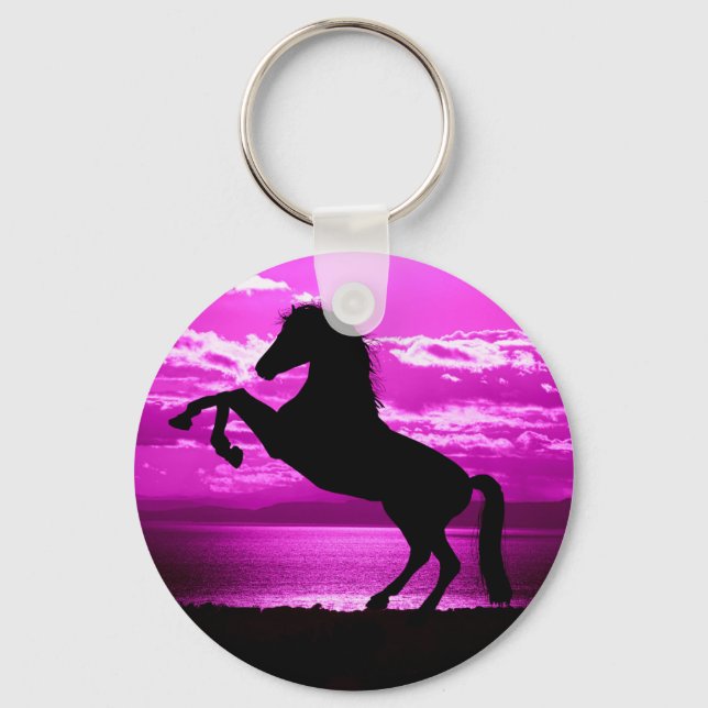 Chaveiro Cavalo Preto Cé Roxo e Água  (Frente)