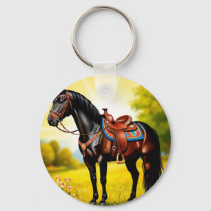 Chaveiro Cavalo Preto Majestoso Com Sela