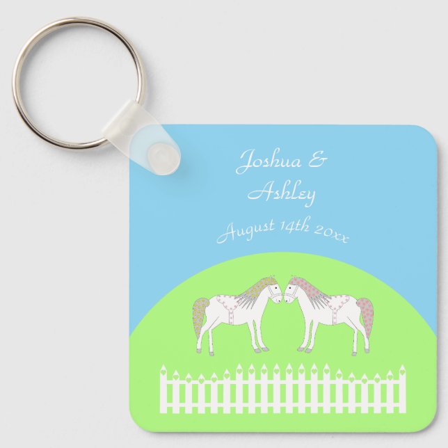 Chaveiro Cavalos Brancos de Casamento Personalizados (Frente)