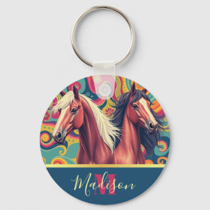 Chaveiro Cavalos castanhos com nome de padrão colorido Chav