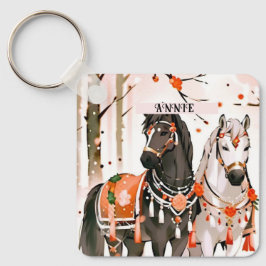 Chaveiro Cavalos em nome personalizado de floresta vermelha