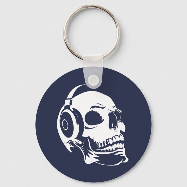 Chaveiro Caveira com fones de ouvido (Frente)