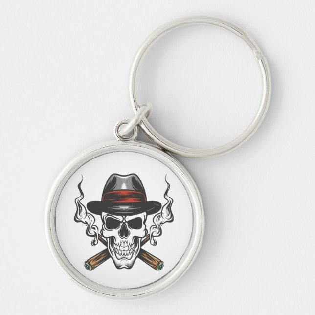 Chaveiro Caveira de gângster com chapéu fedora (Frente)