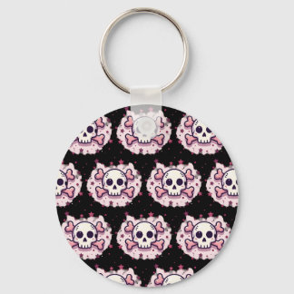 Chaveiro Caveira e Ossos Cruzados Rosa Pastel